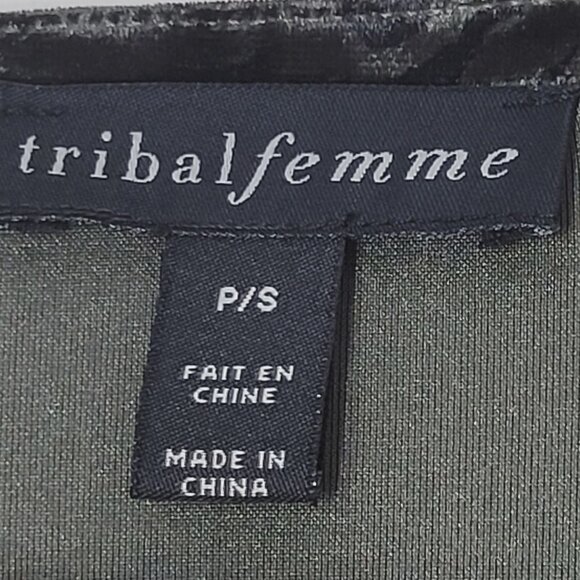 Tribal Femme NEW Velvet Black Floral Print Long Bell Sleeve Shift Dress S NWT - Picture 6 of 12